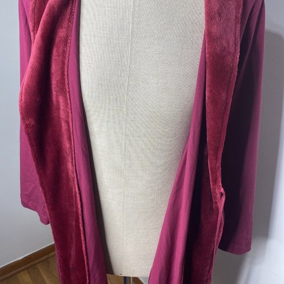 Soma Robe Womens S/M Maroon Velor Collar Short Long Sleeve Pocket Belt - Picture 5 of 7